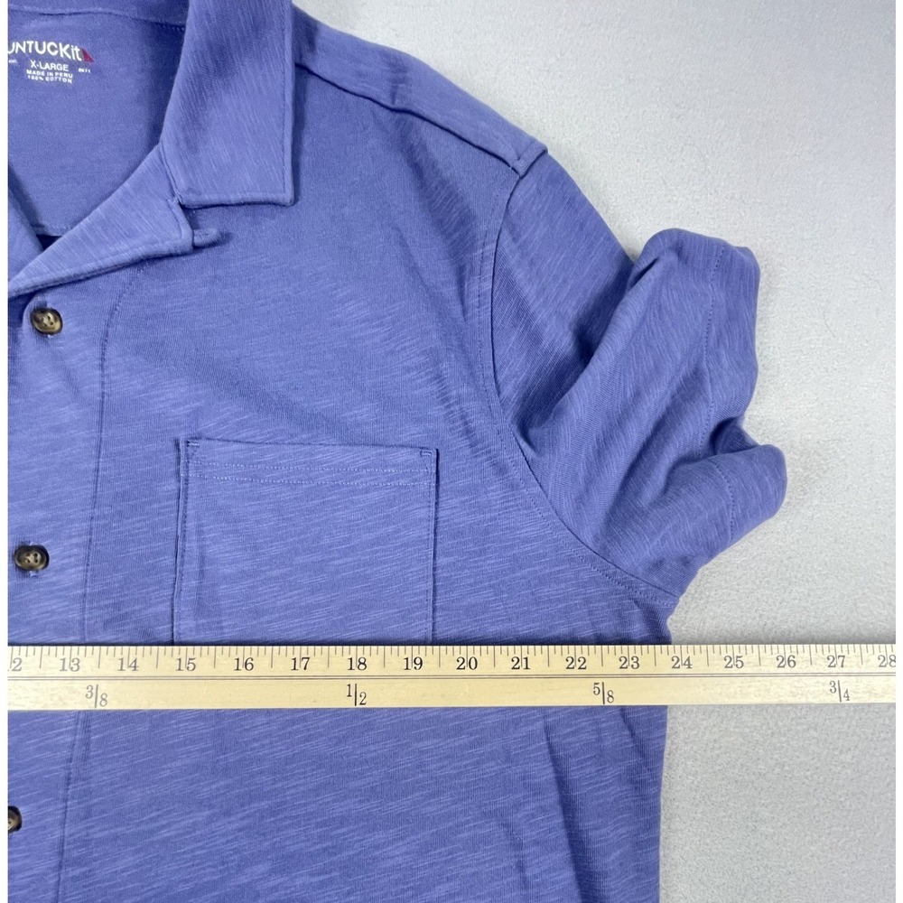 UNTUCKit Shirt Mens XL Blue Sapori Camp Collar Short Sleeve Cotton Slub 41541 - Picture 7 of 8